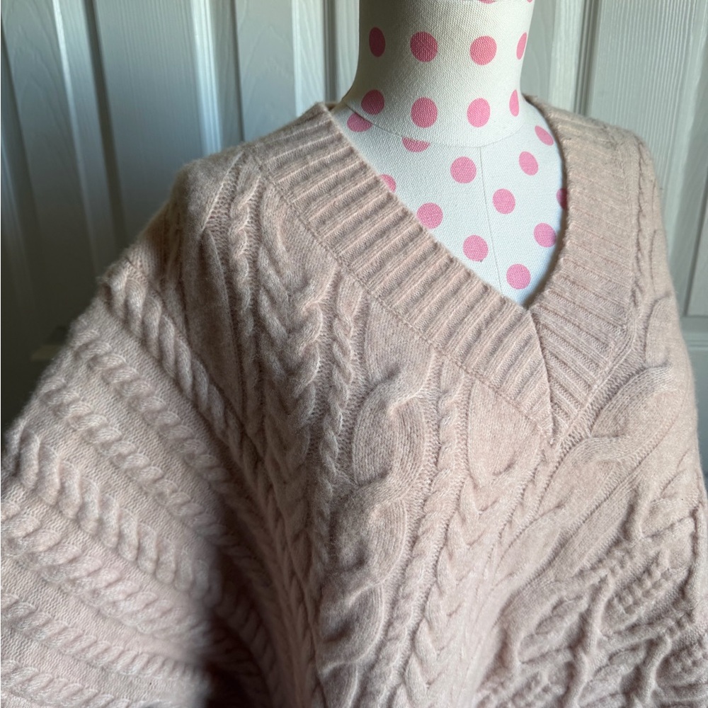 All Saints Soft Pink V-Neck Cable Knit Sweater